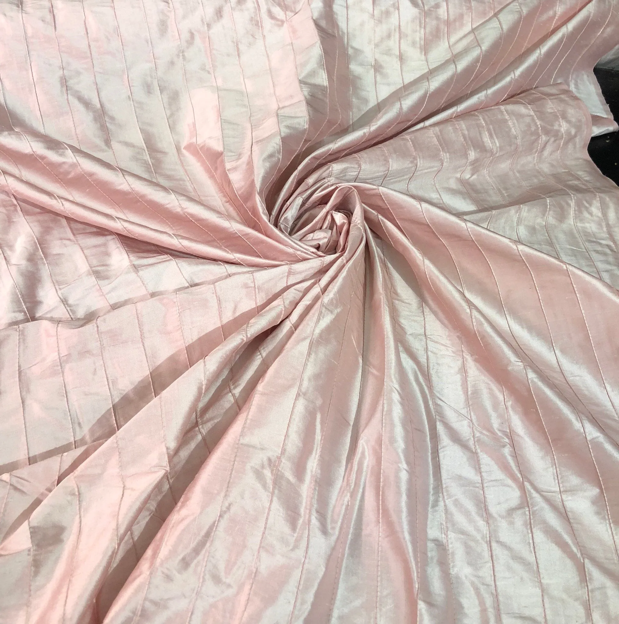 Silk shantung 52&quot; wide    Beautiful baby pink stripe pintuck silk shantung fabric sold by the yard