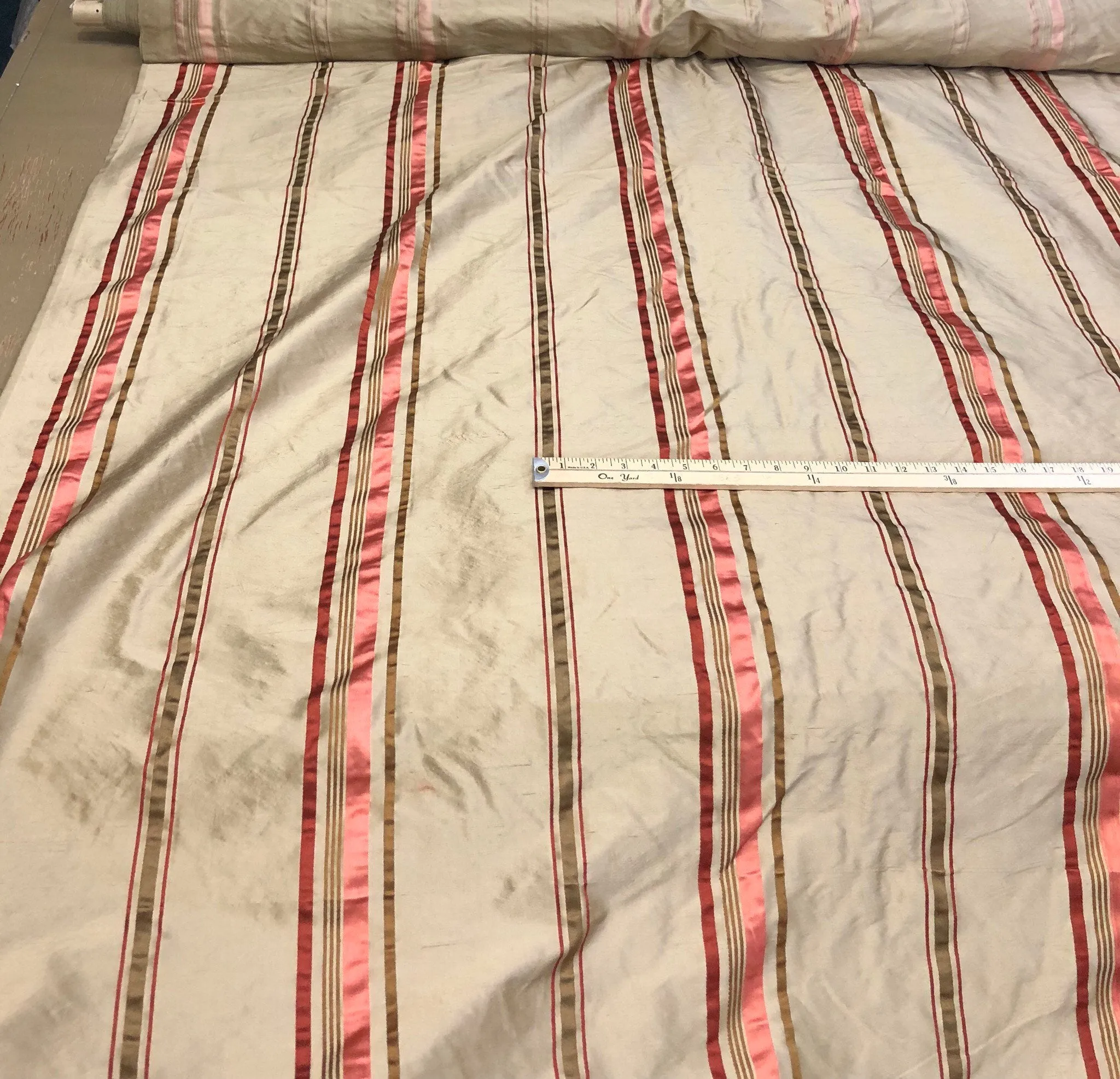 Silk shantung 54&quot; wide   Beautiful tan gold shantung satin stripe fabric sold by the yard