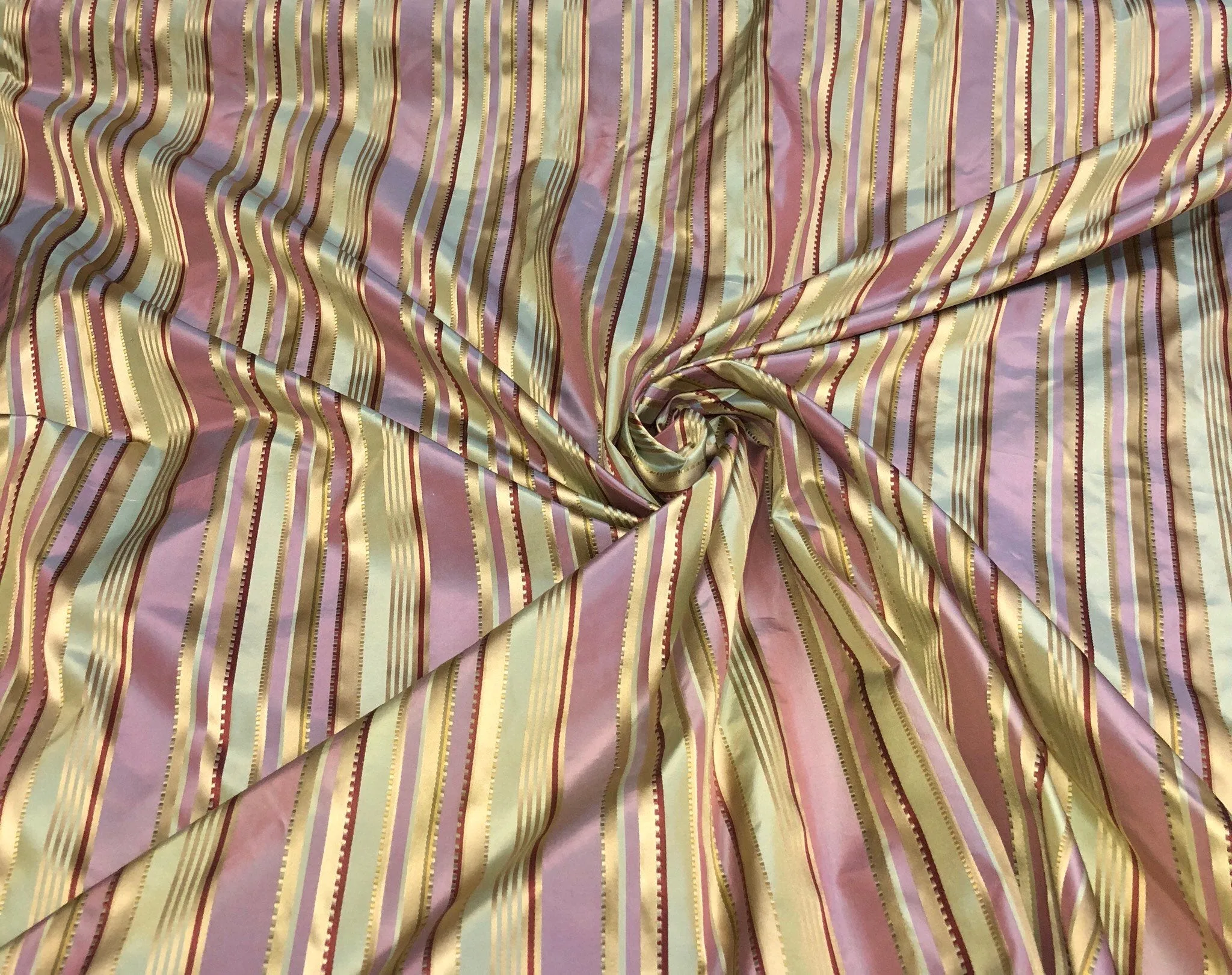 Silk taffeta 54&quot; wide    Beautiful lilac gold silk taffeta satin stripes fabric sold by the yard
