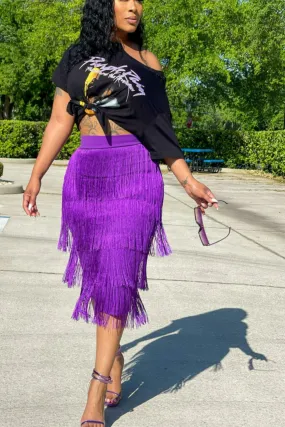 Tassel Bodycon Midi Skirt High Waist Pencil Skirts