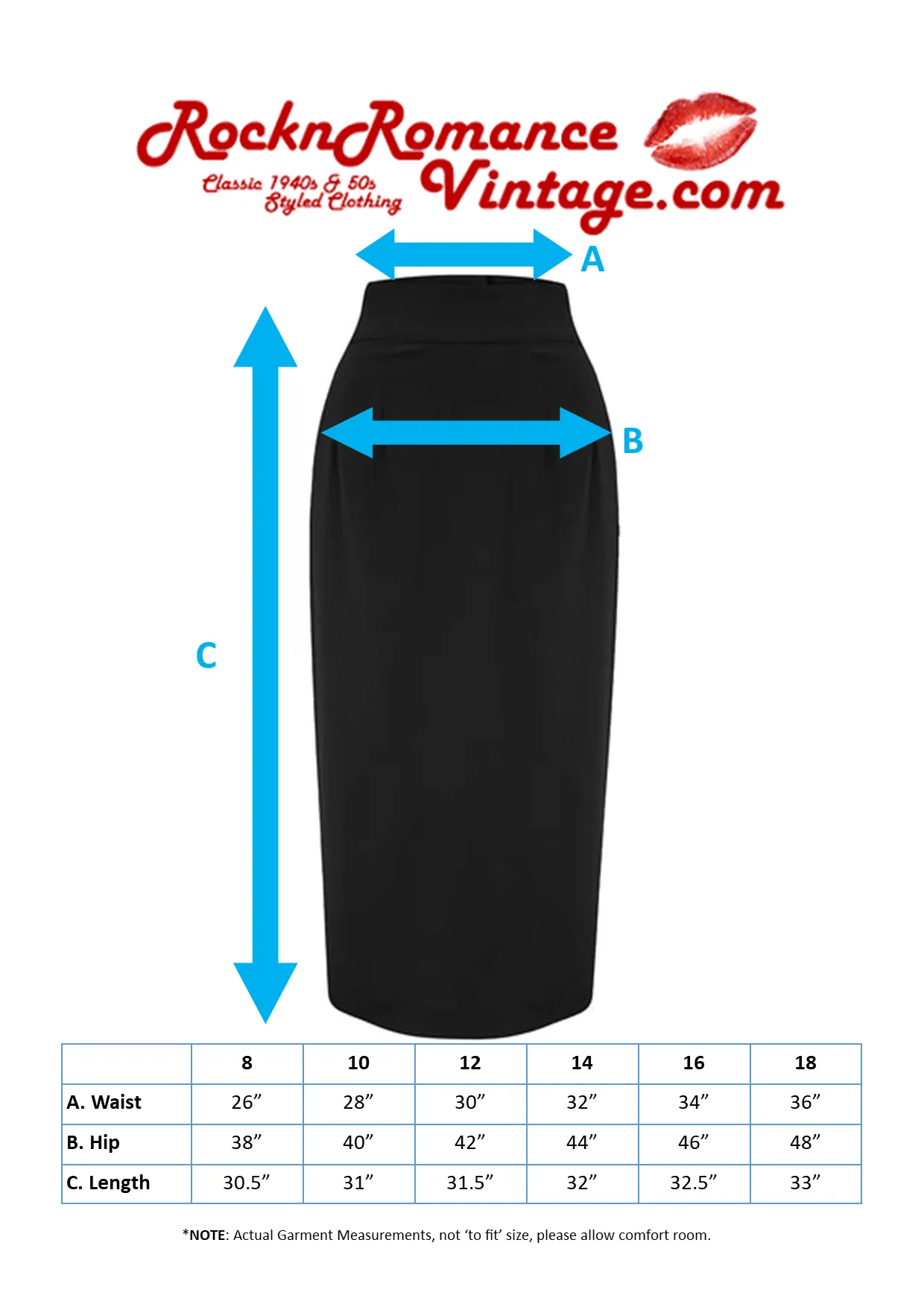 The "Jitterbug" Pencil Skirt with Kick-Pleat in Red, Iconic 1950s Vintage Style