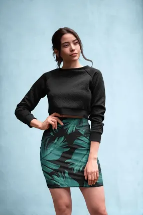 Tropical Banana Night Leaves Pencil Skirt