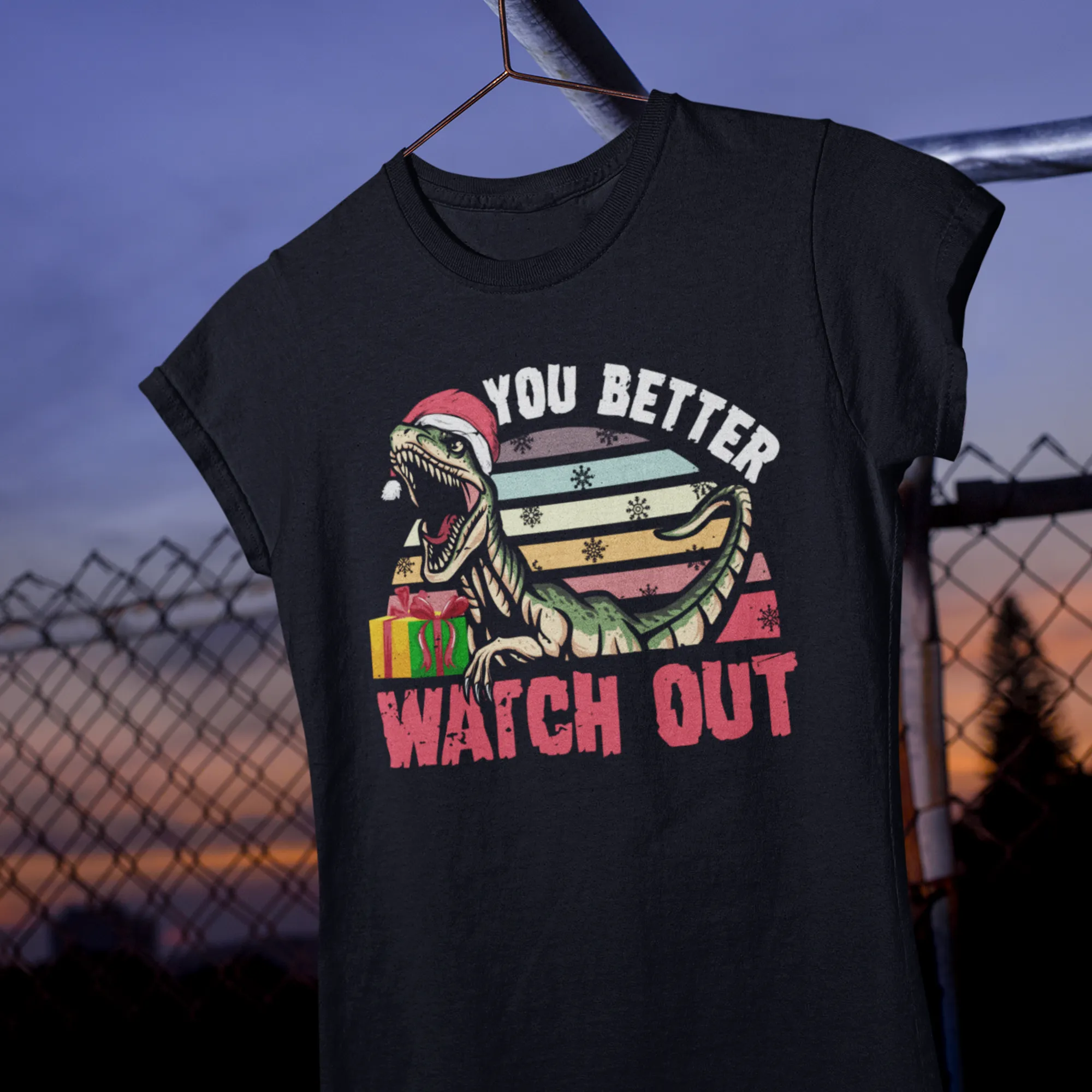 Velociraptor Dinosaur Christmas Shirt  | You Better Watch Out Funny Santa Shirt | Women's Slim-fit Soft Style T-shirt