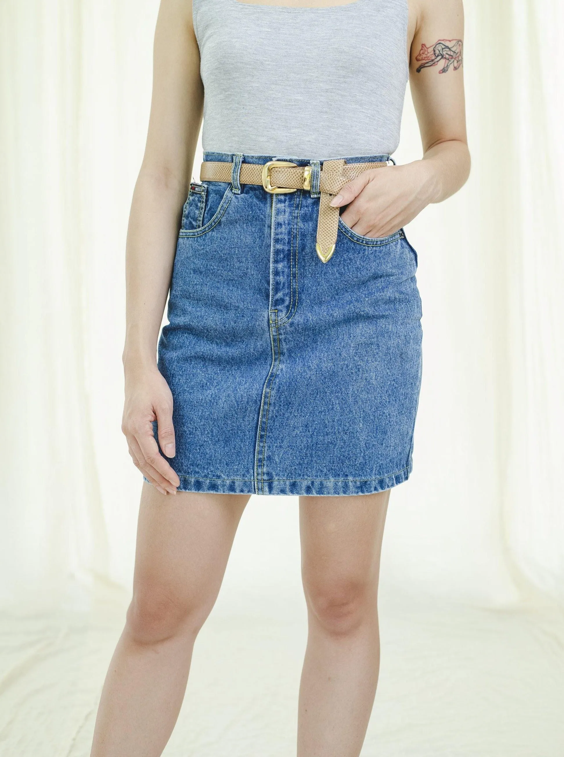 Vintage Denim 80s Pencil Mini Skirt