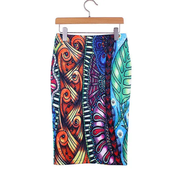 Western Vintage print middle faldas ladies pencil skirts