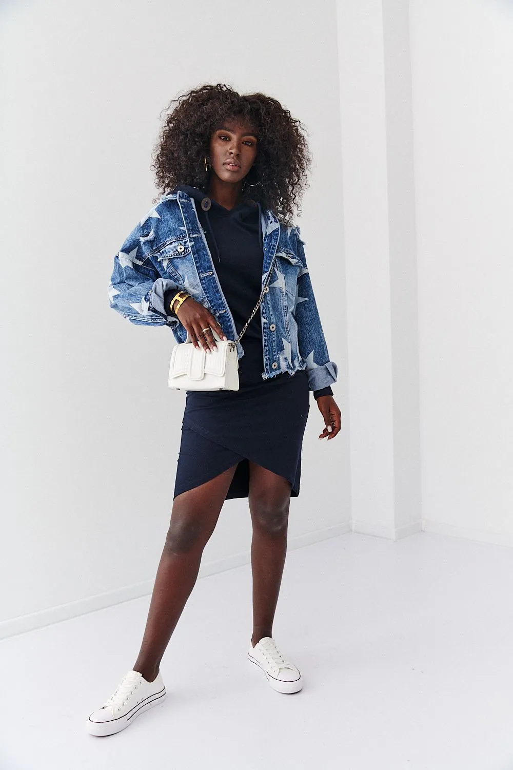 Women's sports set, skirt and hoodie, navy blue