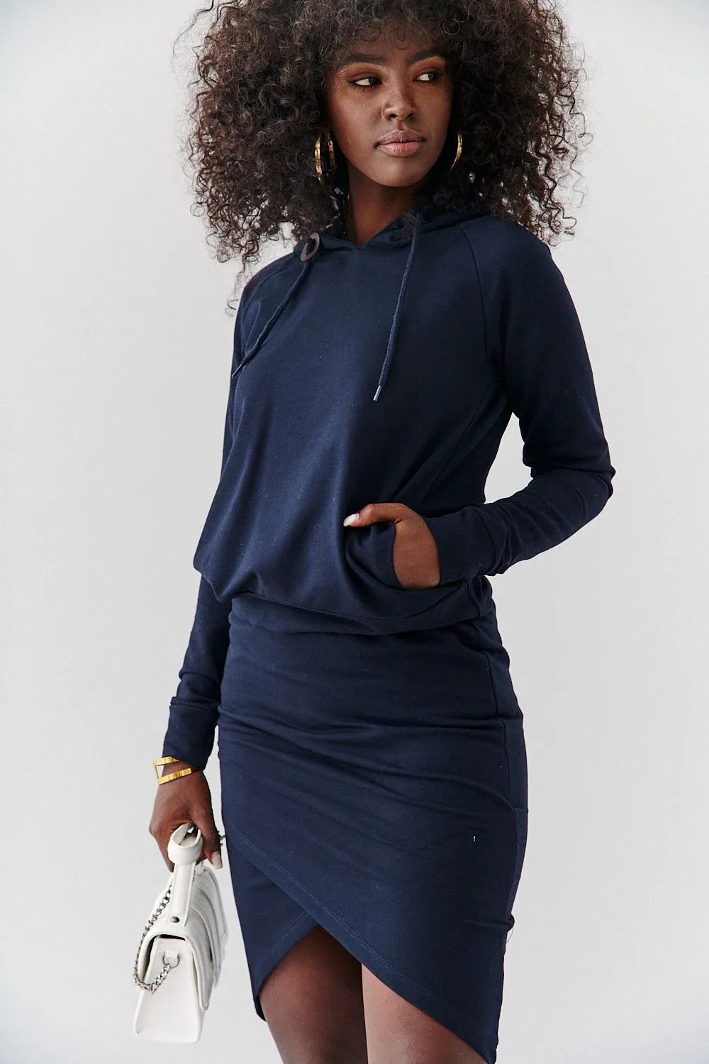 Women's sports set, skirt and hoodie, navy blue